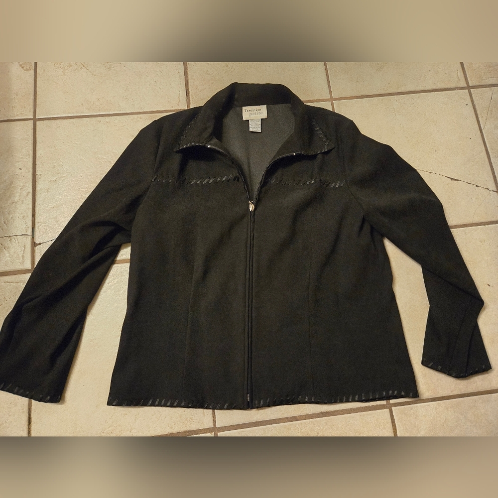 Tradition Petite Suede (Like) Long Sleeve   Zip Up Jacket. Native Stitching 12P